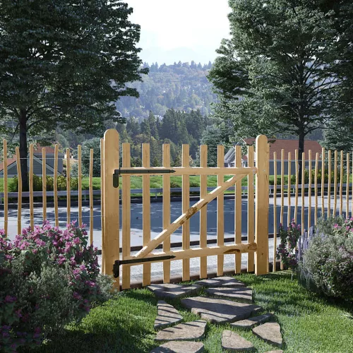 vidaXL egyajtós mogyorófa deszka-kerítéskapu 100x90 cm
