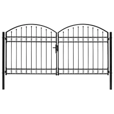   vidaXL ívelt tetejű kétajtós fekete acél kerítéskapu 300 x 125 cm