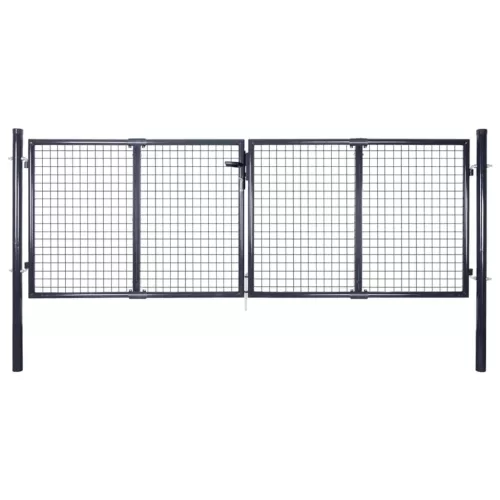 vidaXL szürke horganyzott acél hálós kerti kapu 306 x 100 cm