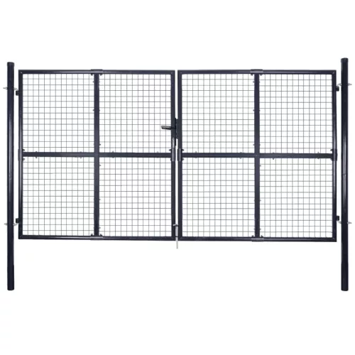vidaXL szürke horganyzott acél hálós kerti kapu 306 x 175 cm