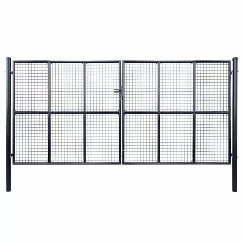 vidaXL szürke horganyzott acél hálós kerti kapu 400 x 175 cm