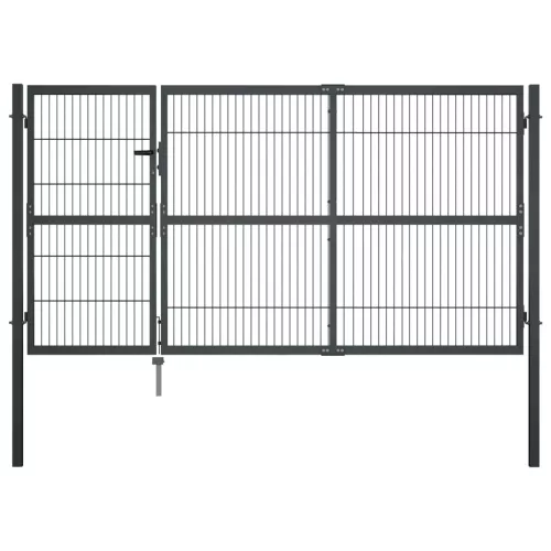 vidaXL antracitszürke acél kertkapu póznákkal 350 x 140 cm