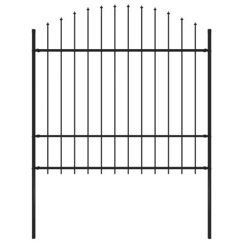 vidaXL fekete lándzsahegy tetejű acélkerítés (1,5-1,75) x 1,7 m