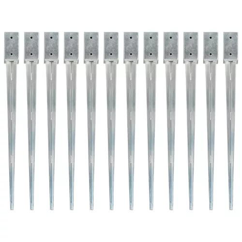 vidaXL 12 db ezüstszínű horganyzott acél kerítéstüske 7 x 7 x 90 cm