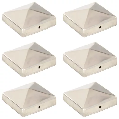 vidaXL 6 db gúla alakú rozsdamentes acél kerítésoszlop-sapka 81x81 mm