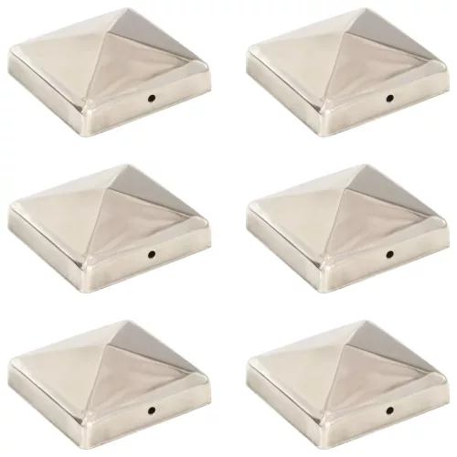 vidaXL 6 db gúla alakú rozsdamentes acél kerítésoszlop-sapka 91x91 mm