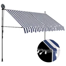   vidaXL kék és fehér kézzel kihúzható LED-es napellenző 300 cm