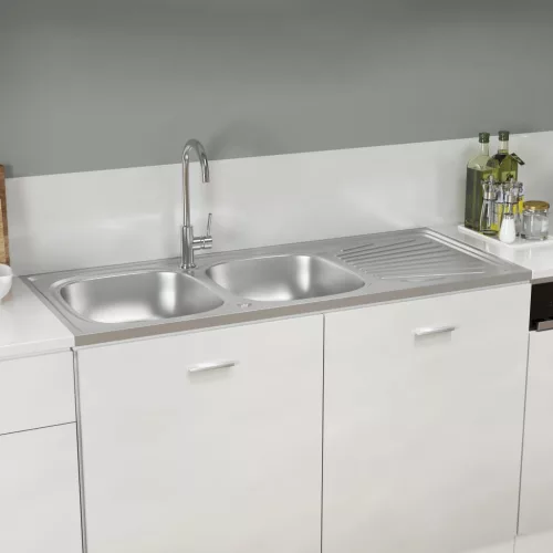 vidaXL ezüst rozsdamentes acél dupla konyhamosogató 1200x500x155 mm