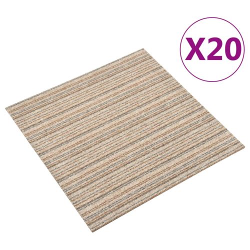 vidaXL 20 db csíkos bézs szőnyegpadlólap 5 m² 50 x 50 cm