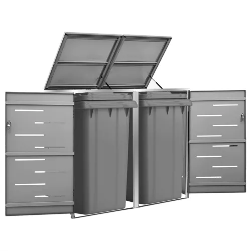 vidaXL acéltároló két gurítható szemeteskukához 138 x 77,5 x 112,5 cm