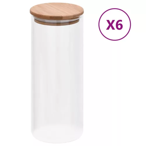 vidaXL 6 db üvegedény bambuszfedéllel 1000 ml