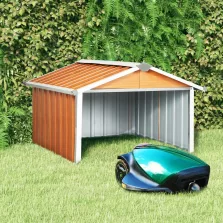   vidaXL barna horganyzott acél kerti robotfűnyíró-tároló 92x97x63 cm