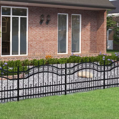 vidaXL fekete porszórt acél kerti kerítés lándzsás tetejjel 240 x 75 cm