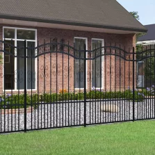   vidaXL fekete porszórt acél kerti kerítés lándzsás tetejjel 240 x 150 cm