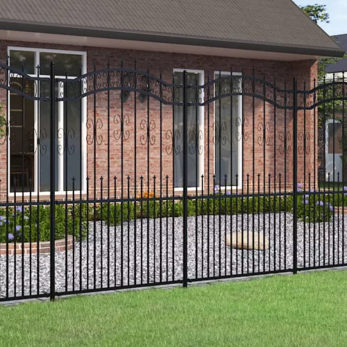 vidaXL fekete porszórt acél kerti kerítés lándzsás tetejű 240 x 175 cm