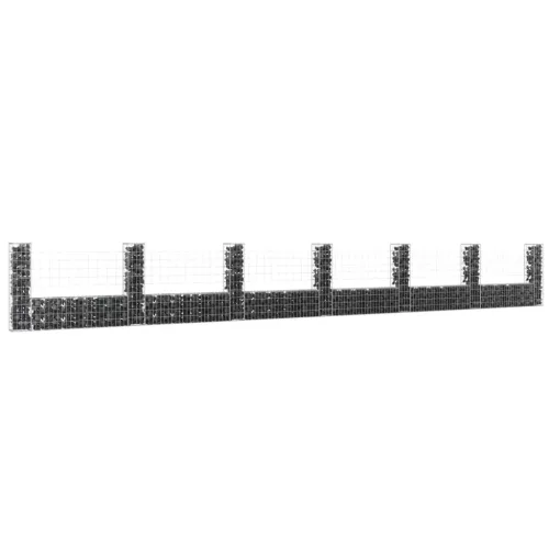 vidaXL U-alakú vas gabionkosár 7 oszloppal 740 x 20 x 100 cm