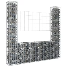   vidaXL U-alakú vas gabionkosár 2 oszloppal 140 x 20 x 150 cm