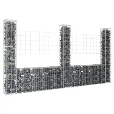   vidaXL U-alakú vas gabionkosár 3 oszloppal 260 x 20 x 150 cm