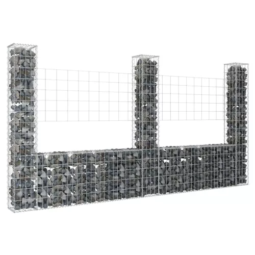 vidaXL U-alakú vas gabionkosár 3 oszloppal 260 x 20 x 150 cm