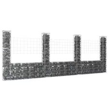   vidaXL U-alakú vas gabionkosár 4 oszloppal 380 x 20 x 150 cm