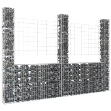   vidaXL U-alakú vas gabionkosár 3 oszloppal 260 x 20 x 200 cm