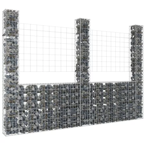 vidaXL U-alakú vas gabionkosár 3 oszloppal 260 x 20 x 200 cm