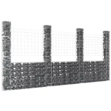   vidaXL U-alakú vas gabionkosár 4 oszloppal 380 x 20 x 200 cm