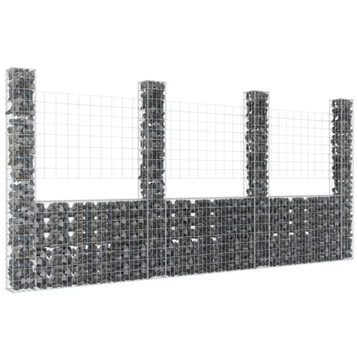 vidaXL U-alakú vas gabionkosár 4 oszloppal 380 x 20 x 200 cm