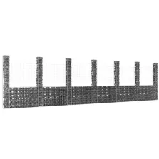   vidaXL U-alakú vas gabionkosár 7 oszloppal 740 x 20 x 200 cm