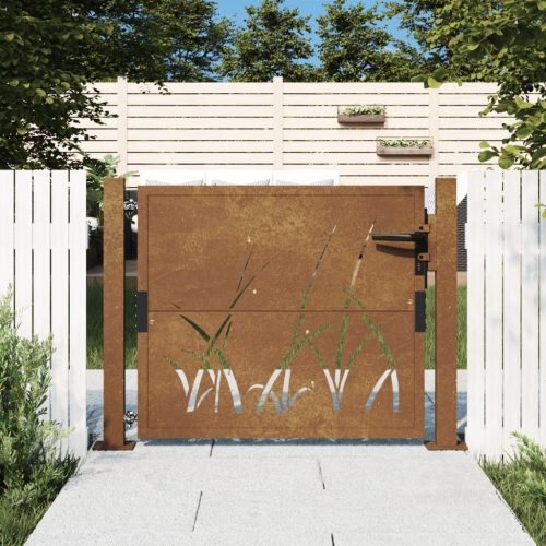 vidaXL fűmintás corten acél kerti kapu 105 x 80 cm