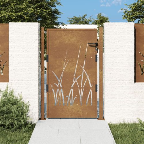 vidaXL fűmintás corten acél kerti kapu 105 x 130 cm