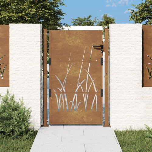 vidaXL fűmintás corten acél kerti kapu 105 x 155 cm