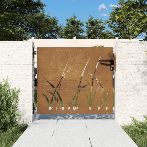 vidaXL fűmintás corten acél kerti kapu 85 x 75 cm