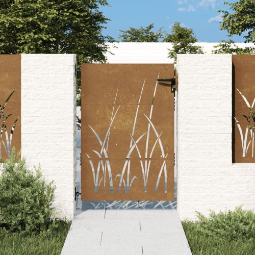 vidaXL fűmintás corten acél kerti kapu 85 x 125 cm