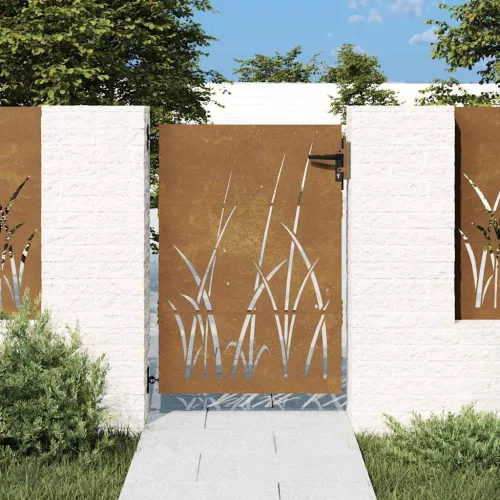 vidaXL fűmintás corten acél kerti kapu 85 x 150 cm