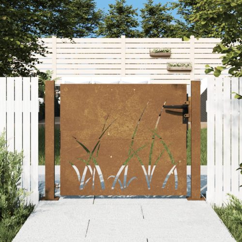 vidaXL fűmintás corten acél kerti kapu 105 x 80 cm