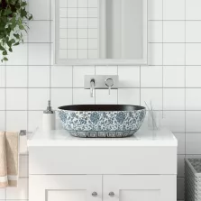   vidaXL fekete és kék kerámia ovális asztali mosdó 47 x 33 x 13 cm