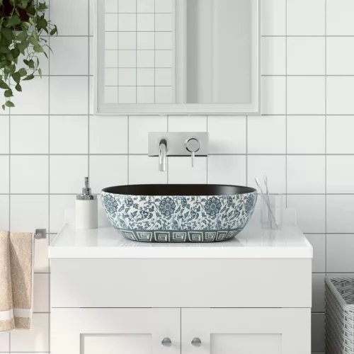 vidaXL fekete és kék kerámia ovális asztali mosdó 47 x 33 x 13 cm