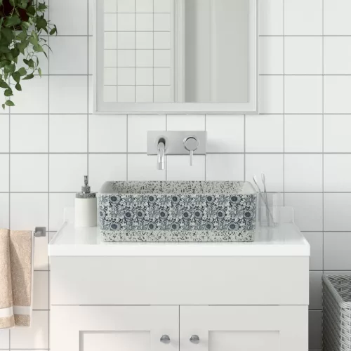 vidaXL szürke és kék kerámia négyszögletes asztali mosdó 46x35,5x13 cm