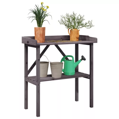 vidaXL szürke tömör fenyőfa növénytartó asztal polccal 78x38x82,5 cm