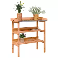   vidaXL barna tömör fenyőfa növénytartó asztal polcokkal 78x38x82,5 cm