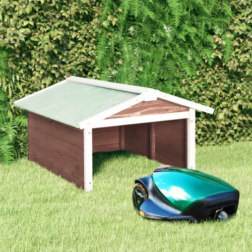 vidaXL mokka és fehér színű fenyőfa robotfűnyíró-tároló 72x87x50 cm