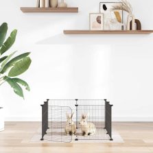   vidaXL 8 paneles fekete acél kisállatketrec ajtóval, 35 x 35 cm