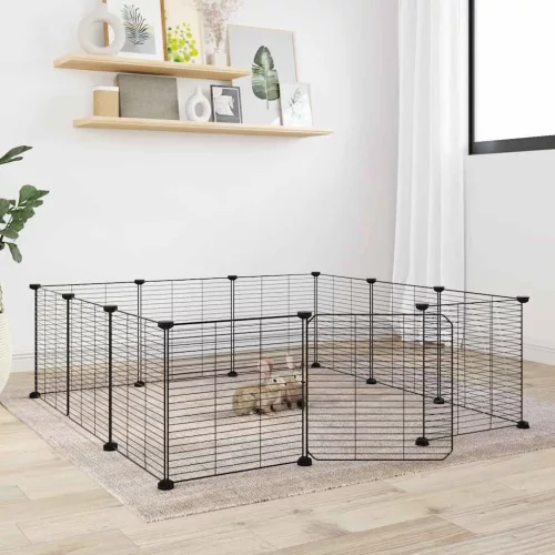 vidaXL 12 paneles fekete acél kisállatketrec ajtóval 35 x 35 cm
