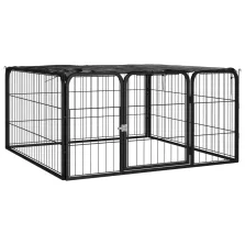   vidaXL 4 paneles fekete porszórt acél kutya járóka 100 x 50 cm
