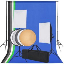   vidaXL fotó stúdió szett: 5 db színes háttér és 2 db softbox