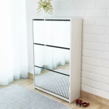   vidaXL 3 szintes fehér cipőszekrény tükörrel 63 x 17 x 102,5 cm
