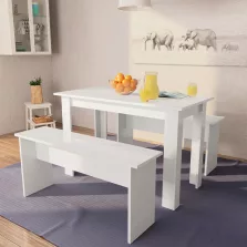   vidaXL fehér 3 részes faforgácslap étkezőasztal és pad szett