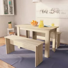   vidaXL tölgyfa színű 3 részes faforgácslap étkezőasztal és pad szett
