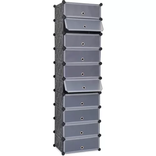 vidaXL fekete kombinálható cipőtároló 10 rekeszes